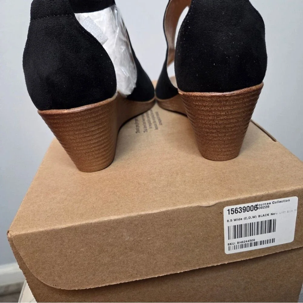 Journee Collection Kedzie Black Women's Wedge Sandals, Sz 8.5, New in the Box